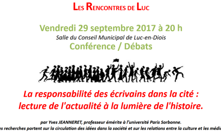Conférence avec Yves Jeanneret : La Responsabilité des Écrivains dans la Cité, Lecture de l’Actualité à la Lumière de l’Histoire